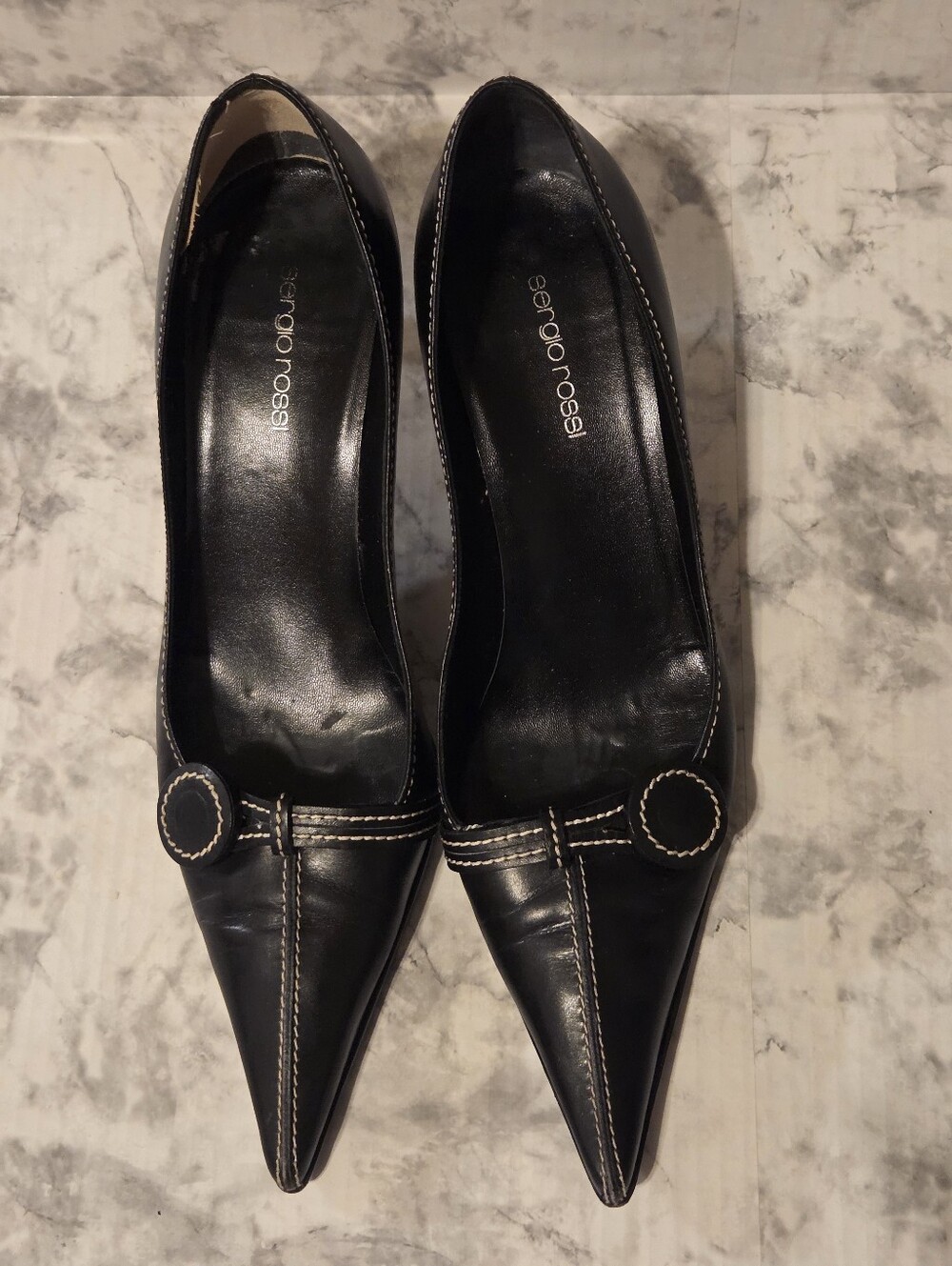 Sergio Rossi Black Leather Pointed Kittens Heels